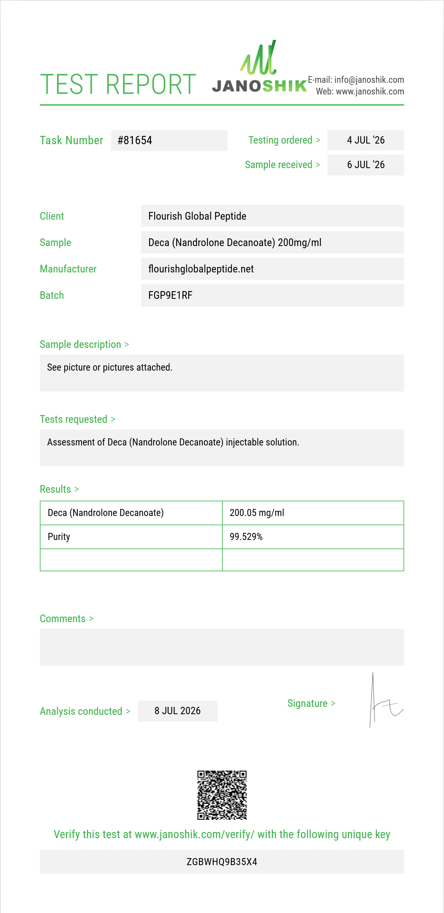 Deca (Nandrolone Decanoate) Purity (HPLC) report by Janoshik Analytical